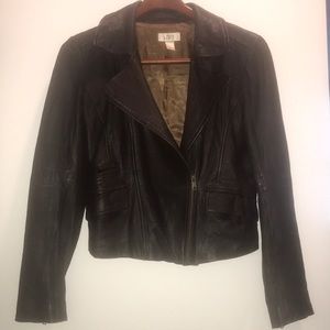 Ann Taylor 100% Brown Leather Jacket Sz 6